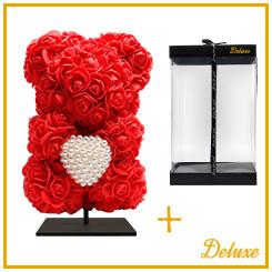 Beer DELUXE auf Ständer 25 cm – Rot Schaumstoff mit Diamantherz – in luxuriöser Geschenkverpackung 25 cm