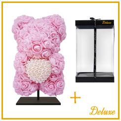 Beer DELUXE auf Ständer 25 cm – Hellrosa Schaumstoff mit Diamantherz – in luxuriöser Geschenkverpackung 25 cm