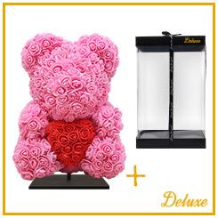 Beer DELUXE auf Ständer 40 cm – Dunkelrosa Schaum mit rotem Herz – in luxuriöser Geschenkverpackung 40 cm