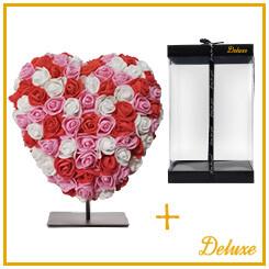 Herz DELUXE auf Ständer 15 cm – Gemischter roter, rosa und weißer Schaum – in luxuriöser Geschenkverpackung 15 cm
