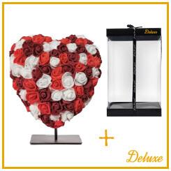 Herz DELUXE auf Ständer 15 cm – Gemischter roter, bordeauxfarbener und weißer Schaum – in luxuriöser Geschenkverpackung 15 cm